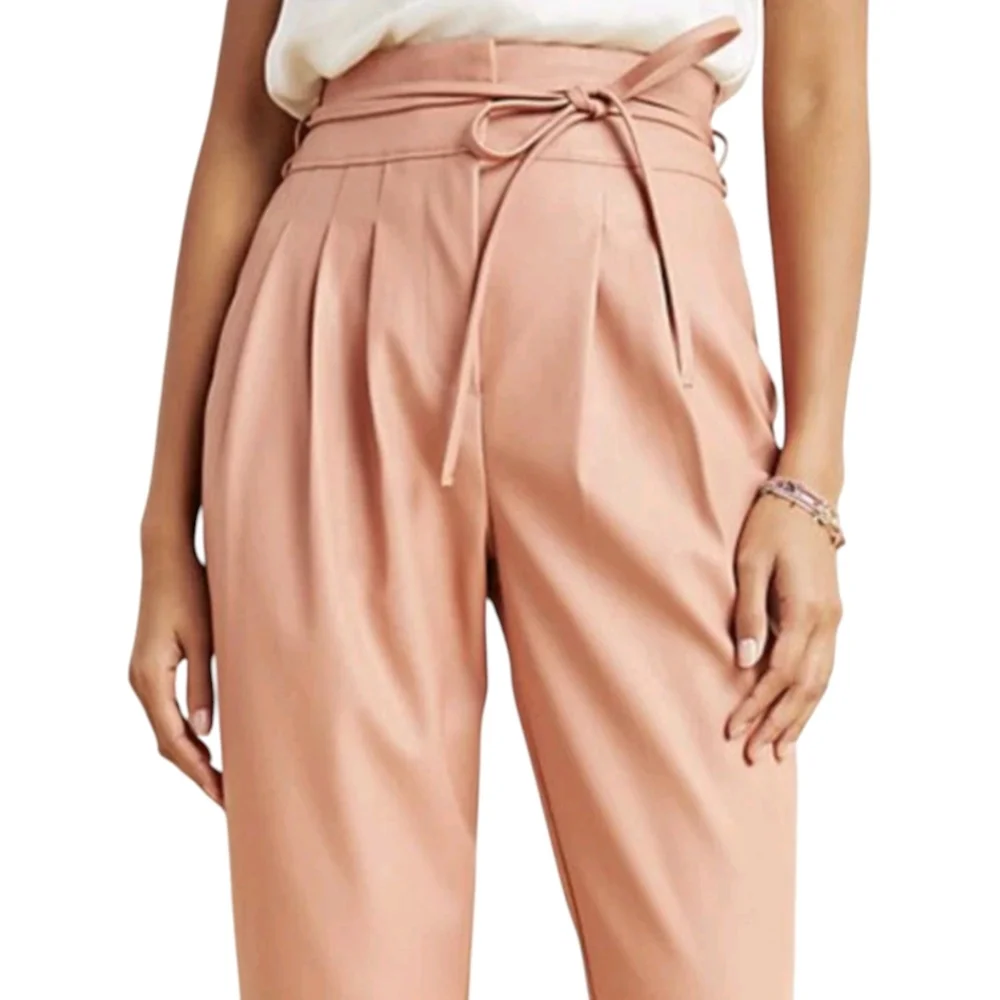New Anthropologie Blank NYC Peach Pink Faux Leather Paperbag Self Tie Pant 25 - Picture 3 of 7
